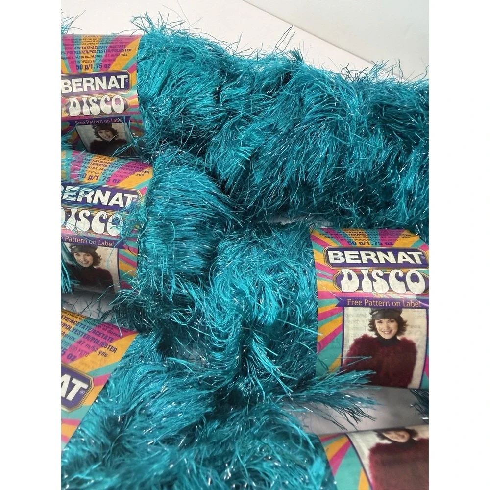 Bernat Disco Yarn Aqua Velvet 67% Acetate 33% Polyester Eyelash Lot Of 6